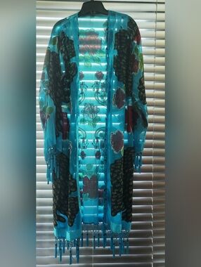 Fringed Velvet and Beading Peacock Devore Kimono